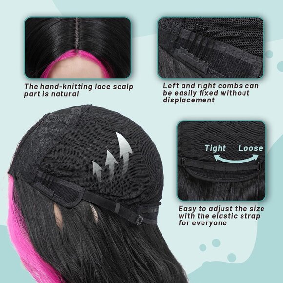 [26 INCH] Hot Pink Highlight Wig - Picture 5 of 5